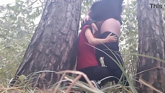 Lesbian Girls Keep Warm With Sex Under A Tree